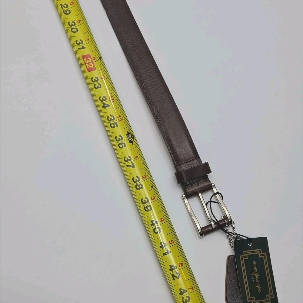 Sangiorgio Belt Brown Leather Men Size 34 Silber Buckle Made in Italy NEW